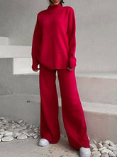 Load image into Gallery viewer, ShieldChic - Loose Solid Color High-Neck Sweater Tops&amp;Pants Suits: GREEN / M
