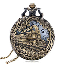 Load image into Gallery viewer, WoodWristCo - Vintage Hollow Locomotive Design Pocket Watch: Silver gold
