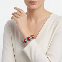 Load image into Gallery viewer, PinktownUSA - Linked Cracked Red Oval Burnished Silver Bracelet: Color: Red / Plating: Burnished Silver / Size: 7 to 8.25 inches
