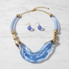 Load image into Gallery viewer, PinktownUSA - Bib Transparent Blue Melted Design Necklace: Color: Blue / Plating: Gold / Size: 16 + 3 inches
