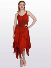 Load image into Gallery viewer, Wevez - Women's Embroidered Spaghetti Strap Asymmetrical Hem Dress
