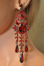 Load image into Gallery viewer, Western Fashion - Rhinestone Chandelier Earring With 3 Drops: Red
