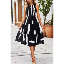 Load image into Gallery viewer, Supreme Fashion - Floral Print Cut Out Ruched Fit Sleeveless Ruffle Dress: S / BLACK
