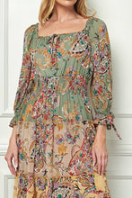 Load image into Gallery viewer, Winslow Collection - MISSY PRINTED PEASANT DRESS WITH LINING, SIDE SLIT SIB53D34: L / SAGE/TAUPE
