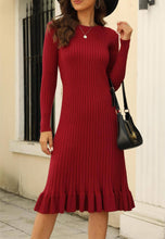 Load image into Gallery viewer, Rosa Clothing - Elegant midi knit sweater ruffle dress: Green / S
