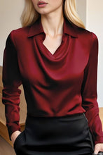 Load image into Gallery viewer, NINEXIS - CWTBLL01202_2025 FALL WINTER DRAPED NECK LONG SLEEVE BLOUSE: BLACK / (M) 1
