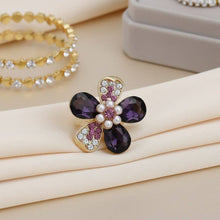 Load image into Gallery viewer, PinktownUSA - Cocktail Ring Purple Teardrop Crystal Flower Design: Color: Purple / Plating: Gold / Size: Stretch to Fit
