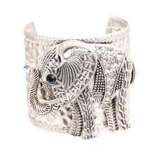 Load image into Gallery viewer, PinktownUSA - Burnished Silver Engraved Elephant Cuff: Color: Clear / Plating: Burnished Silver / Size: Adjustable
