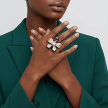 Load image into Gallery viewer, PinktownUSA - Cocktail Ring Mixed Green Teardrop Crystal Flower: Color: Pink and Green / Plating: Gold / Size: Stretch to Fit
