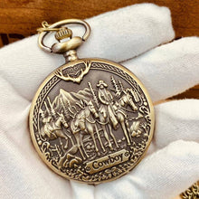 Load image into Gallery viewer, WoodWristCo - Bronze Cowboy Display Necklace Quartz Pocket Watch
