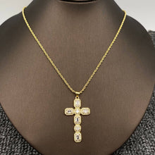 Load image into Gallery viewer, Mio Queena - Sparkling CZ/Rhinestone Cross Charm 18K Gold Plated Necklace: Colored
