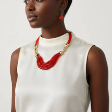 Load image into Gallery viewer, PinktownUSA - Bib Transparent Red Melted Design Necklace: Color: Red / Plating: Gold / Size: 16 + 3 inches
