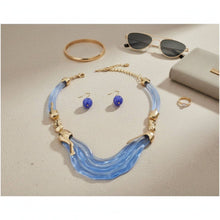 Load image into Gallery viewer, PinktownUSA - Bib Transparent Blue Melted Design Necklace: Color: Blue / Plating: Gold / Size: 16 + 3 inches
