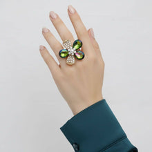 Load image into Gallery viewer, PinktownUSA - Cocktail Ring Mixed Green Teardrop Crystal Flower: Color: Pink and Green / Plating: Gold / Size: Stretch to Fit
