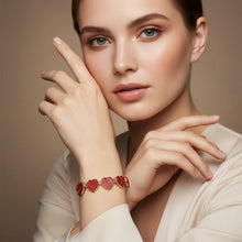 Load image into Gallery viewer, PinktownUSA - Chain Red Pave Heart Link Bracelet for Women: Color: Red / Plating: Gold / Size: 8.2 inches
