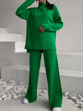 Load image into Gallery viewer, ShieldChic - Loose Solid Color High-Neck Sweater Tops&amp;Pants Suits: GREEN / M
