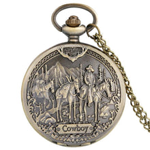 Load image into Gallery viewer, WoodWristCo - Bronze Cowboy Display Necklace Quartz Pocket Watch
