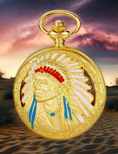 Load image into Gallery viewer, WoodWristCo - New Bronze Vintage Retro Wall Indian Pattern Pocket Watch: Gold
