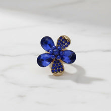 Load image into Gallery viewer, PinktownUSA - Cocktail Ring Blue Teardrop Crystal Flower Design: Color: Royal Blue / Plating: Gold / Size: Stretch to Fit
