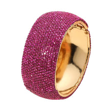 Load image into Gallery viewer, Sensibling Corp. - Wide Rhinestone Pearl Paved Hinged Evening Bangle Bracelet: Fuchsia,Gold

