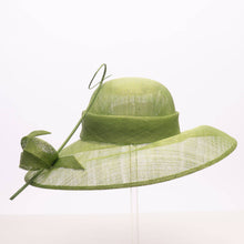 Load image into Gallery viewer, KaKyCo - Asymmetric brim w/round crown sinamay hat fascinator |125057: Olive Green
