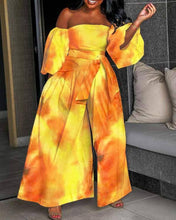 Load image into Gallery viewer, Queen Fashion - Off shoulder lantern sleeve wide leg jumpsuit: WHITE / 1-2-2-2-1 / S-M-L-XL-2XL
