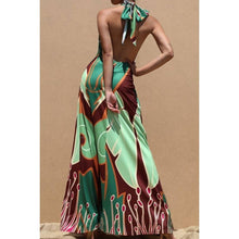 Load image into Gallery viewer, Black Pearl Clothing - PRINTED HALTER KNIT MAXI DRESS: MULTI / L
