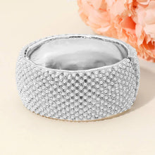 Load image into Gallery viewer, Sensibling Corp. - Wide Rhinestone Pearl Paved Hinged Evening Bangle Bracelet: Gold,Green
