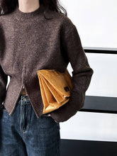Load image into Gallery viewer, VividLux - Crew Neck Pullover Zipper Design Short Sweater: Brown / One size
