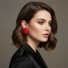 Load image into Gallery viewer, PinktownUSA - Clip On Oversized Domed Red Rhinestone Earrings: Color: Red / Plating: Gold / Size: 1.65 inches
