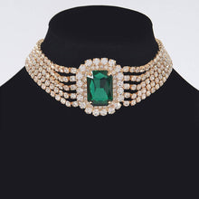 Load image into Gallery viewer, 3AM BY H&amp;D ACCESSORIES - Rhinestone Choker Necklace: Green
