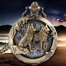Load image into Gallery viewer, WoodWristCo - Bronze Wolf Hollow Quartz Pocket Watch
