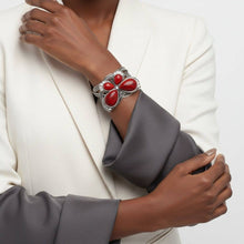 Load image into Gallery viewer, PinktownUSA - Cuff Red Butterfly Burnished Silver Bracelet: Color: Red / Plating: Burnished Silver / Size: Adjustable
