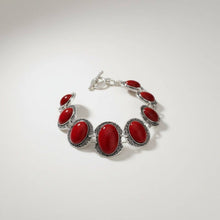 Load image into Gallery viewer, PinktownUSA - Linked Cracked Red Oval Burnished Silver Bracelet: Color: Red / Plating: Burnished Silver / Size: 7 to 8.25 inches
