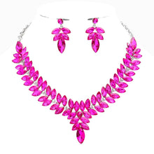 Load image into Gallery viewer, Diacly - Floral Leaves Crystal Casting Necklace set.: Silver-Fuchsia
