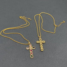 Load image into Gallery viewer, Mio Queena - Sparkling CZ/Rhinestone Cross Charm 18K Gold Plated Necklace: White
