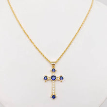 Load image into Gallery viewer, Mio Queena - 18K Gold Plated Cubic Zirconia Cross Pendant Necklace: Green
