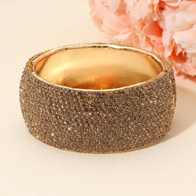 Load image into Gallery viewer, Sensibling Corp. - Wide Rhinestone Pearl Paved Hinged Evening Bangle Bracelet: Gold,Green
