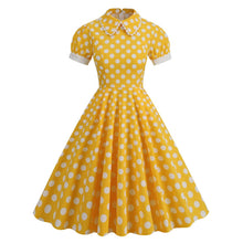Load image into Gallery viewer, SALINA TRADING INC - Vintage Dotted A-Line Dress With Peter Pan Collar: Light Blue with White Dots / M
