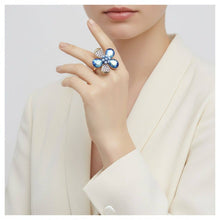 Load image into Gallery viewer, PinktownUSA - Cocktail Ring Mixed Blue Teardrop Crystal Flower: Color: Blue and Green / Plating: Gold / Size: Stretch to Fit
