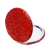 Load image into Gallery viewer, Chic Couture Inc - Circle Ceramic Rhinestone Folding Makeup Mirror M0449: Red
