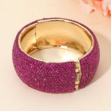 Load image into Gallery viewer, Sensibling Corp. - Wide Rhinestone Pearl Paved Hinged Evening Bangle Bracelet: Gold,Sapphire
