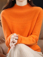 Load image into Gallery viewer, VividLux - Office Raglan Sleeve Hollow Solid Color High-Neck Sweater Tops: ORANGE / M
