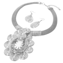 Load image into Gallery viewer, Sensibling Corp. - Bold Teardrop Stone Centered Metal Swirl Embellished Statement Necklace: Clear
