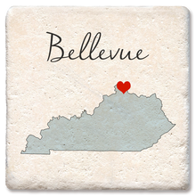 Load image into Gallery viewer, Tipsy Coasters &amp; Gifts - Custom Love Your Town State Silhouette Heart Coaster: Ceramic
