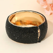 Load image into Gallery viewer, Sensibling Corp. - Wide Rhinestone Pearl Paved Hinged Evening Bangle Bracelet: Fuchsia,Gold
