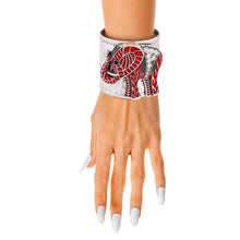 Load image into Gallery viewer, PinktownUSA - DST Red Elephant Rhinestone Cuff: Red / Burnished Silver / Adjustable
