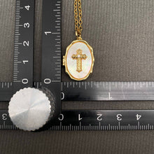 Load image into Gallery viewer, Mio Queena - Shell inlaid Cross Style Locket Charm Necklace: Steel color
