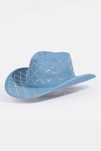 Load image into Gallery viewer, Collections by Fame Accessories - Rhinestone Mesh Pattern Denim Western Cowboy Fedora Hat: LDN
