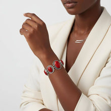 Load image into Gallery viewer, PinktownUSA - Linked Cracked Red Oval Burnished Silver Bracelet: Color: Red / Plating: Burnished Silver / Size: 7 to 8.25 inches
